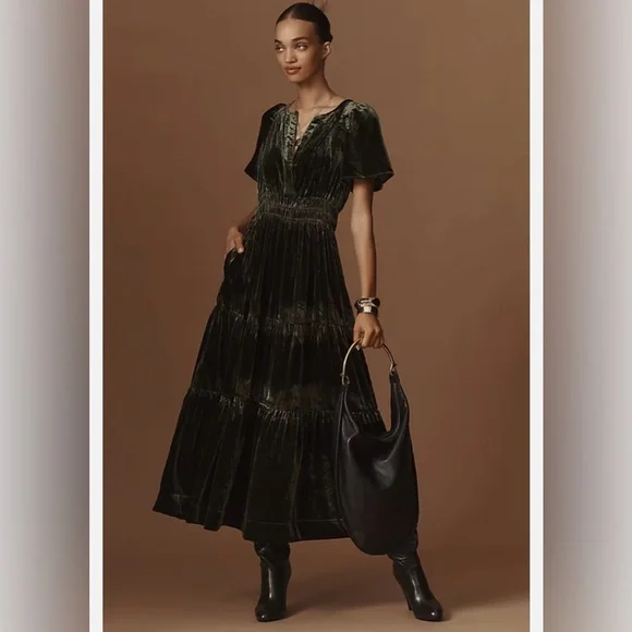 Anthropologie The Somerset Maxi Dress: Velvet Edition Dark Green - size XS - Picture 12 of 13